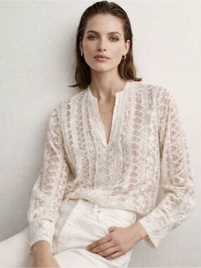 Rebecca Taylor Lace Embroidered Silk Top Sz 8